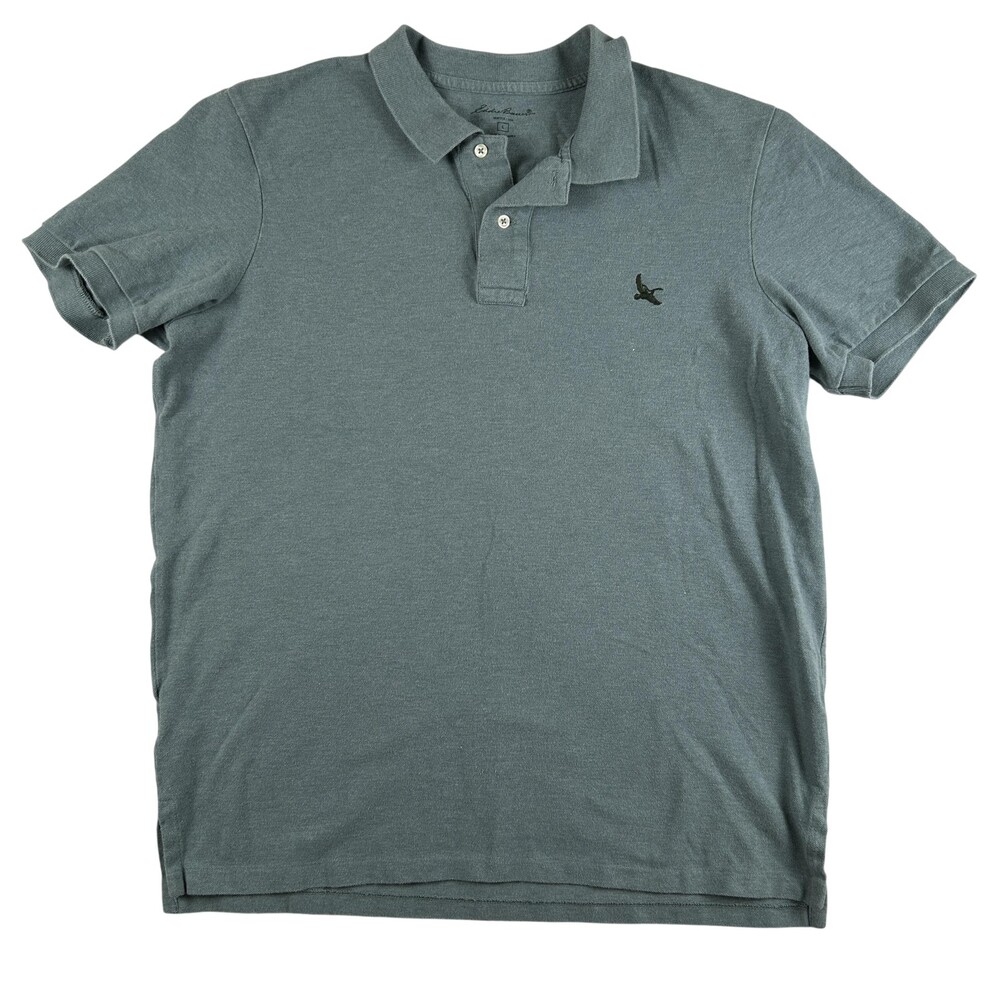Eddie Bauer Polo Shirt Mens Large Green Cotton Bird Logo Short Sleeve Casual